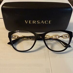 Versace Women's Glasses with Black Frame and Gold Detailing